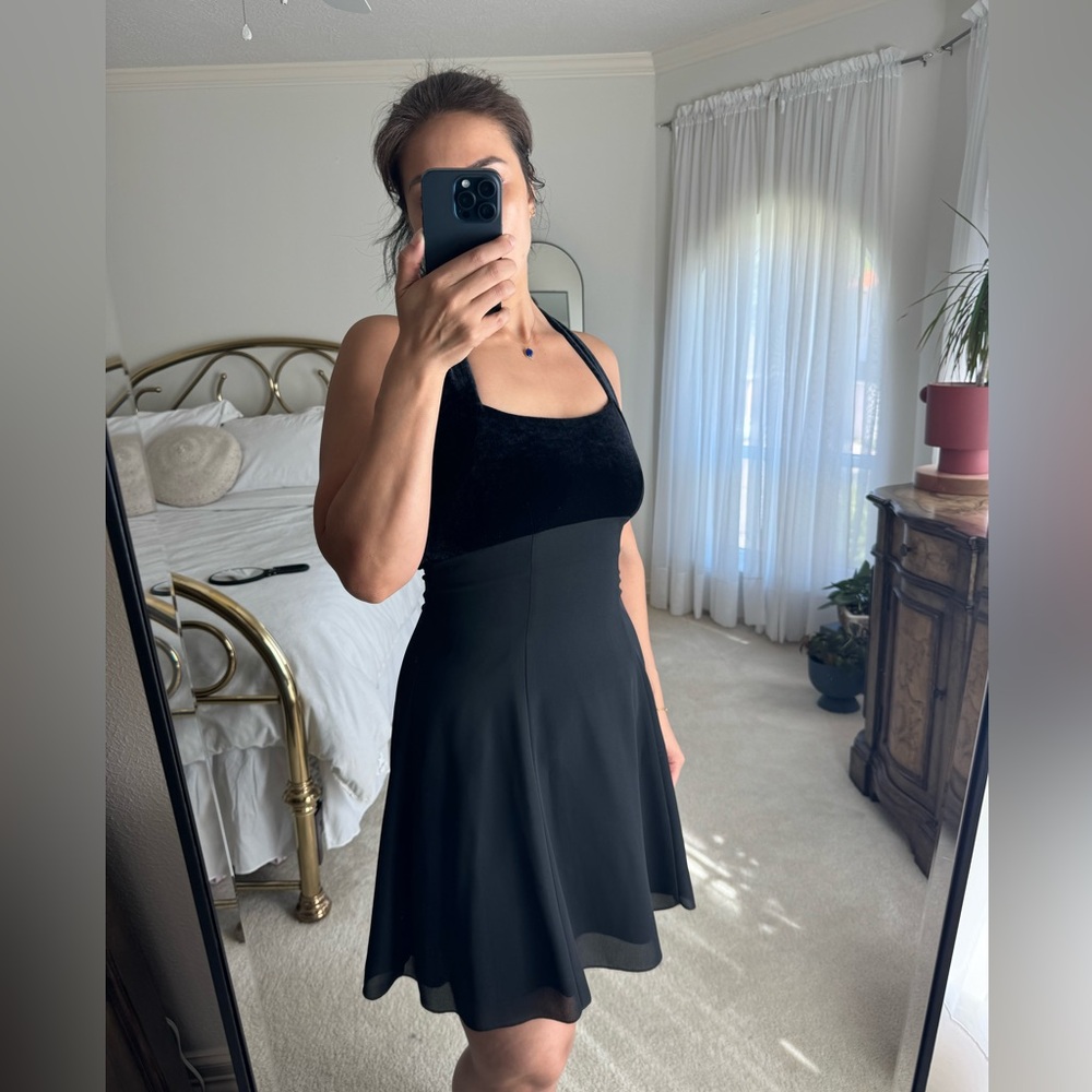 90s Vintage Velvet Halter Dress Black